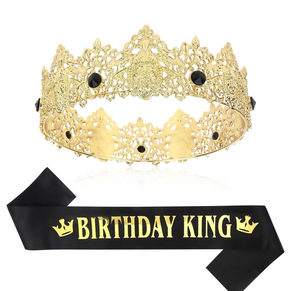 1696 Black Gold Birthday King Crowns Royal Crown Birthday Sash Decoration